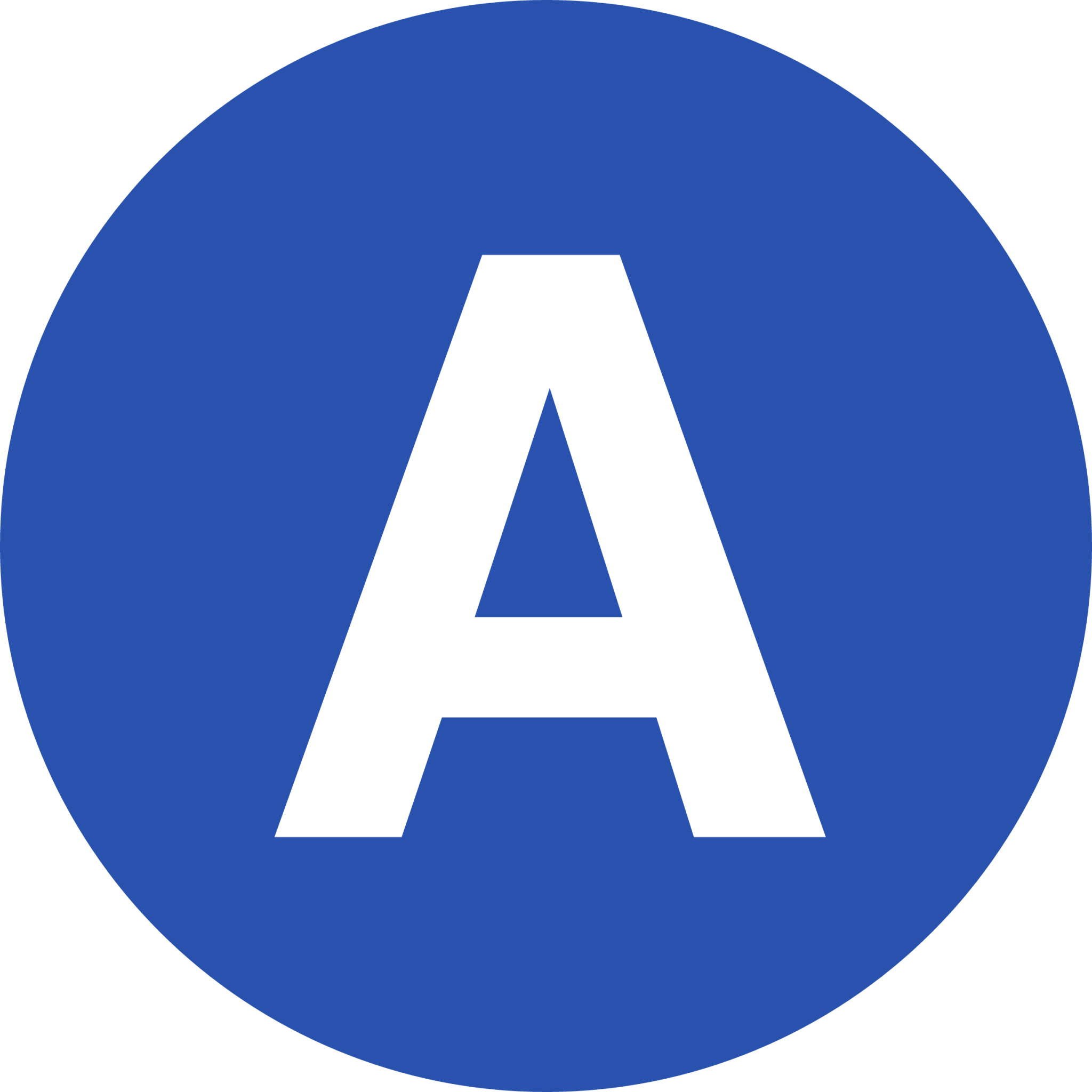 brand-asset-letter-a-blue-circle.jpg Bold white letter "A" centered on a solid royal blue circular background.
