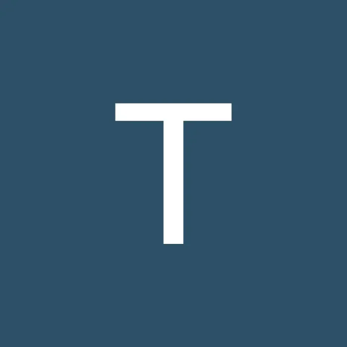 Bold white letter T centered on a dark blue square background.